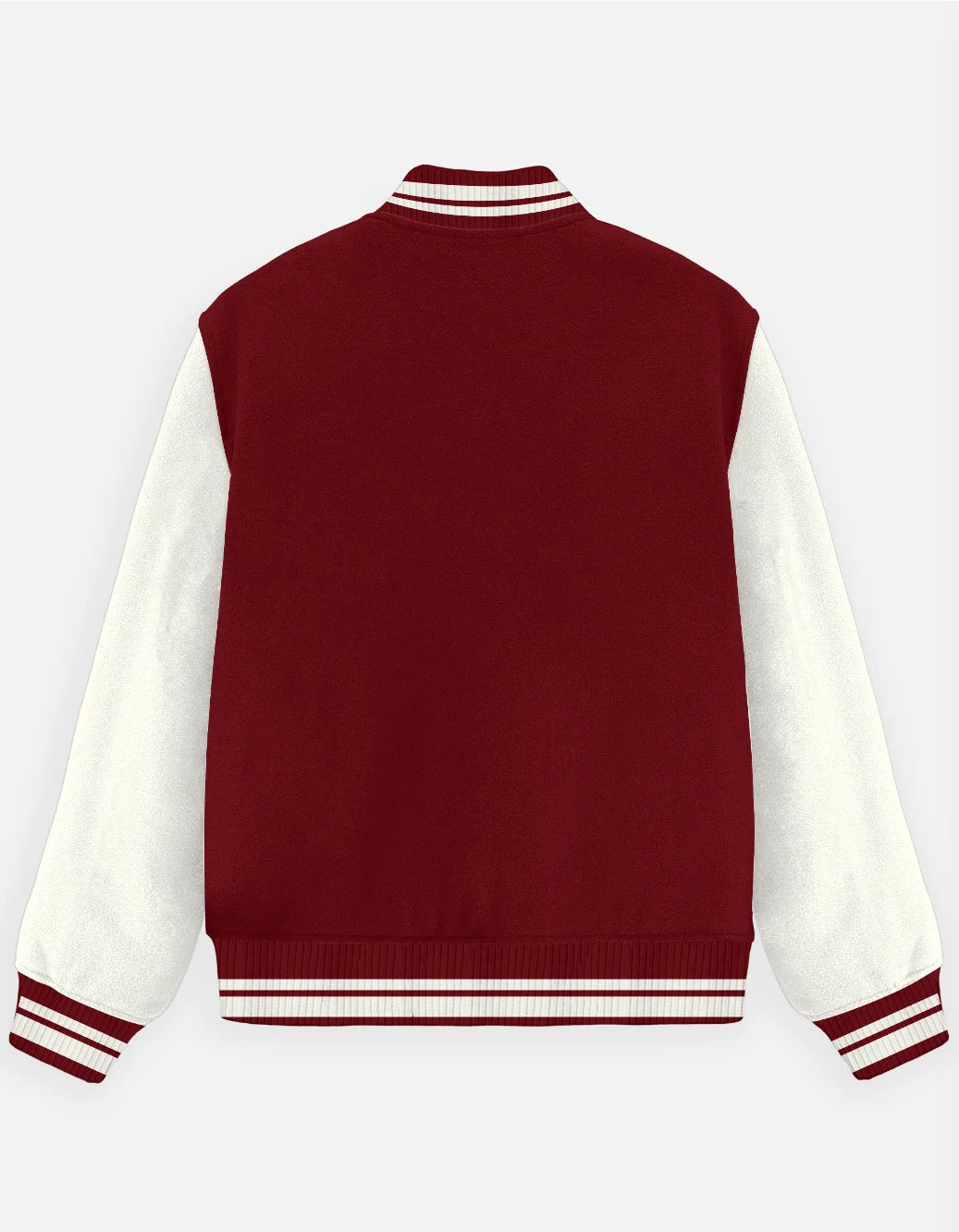 Red and white varsity jacket on a light gray background