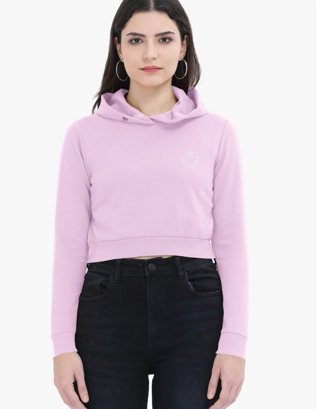 Woman wearing a light purple hoodie and black pants on a white background
Crestcrop Cropped Hoodie – Women’s 320 GSM Fleece – Minimalist Fit – CozyVora