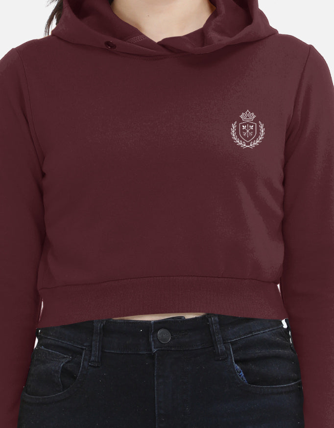 Maroon hoodie with a logo on the chest worn by a person, against a white background
Crestcrop Cropped Hoodie – Women’s 320 GSM Fleece – Minimalist Fit – CozyVora