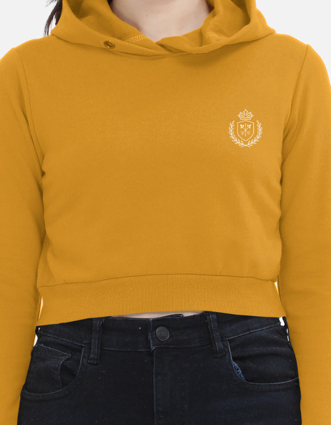 Yellow hoodie with a logo on a white background
Crestcrop Cropped Hoodie – Women’s 320 GSM Fleece – Minimalist Fit – CozyVora