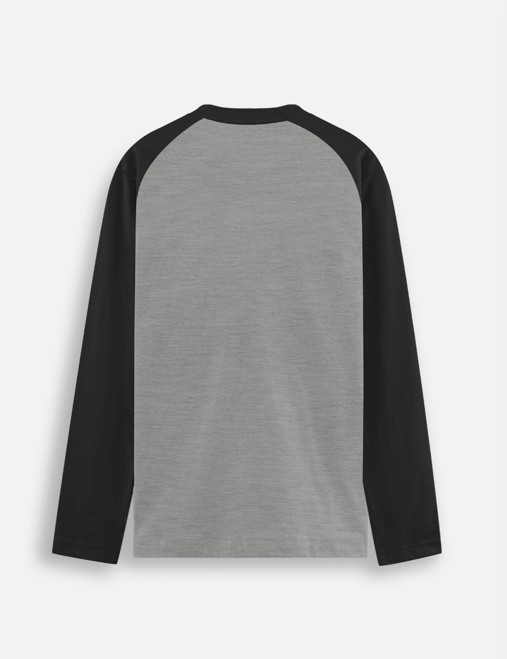 Long-sleeve shirt with black sleeves and gray body on a white background