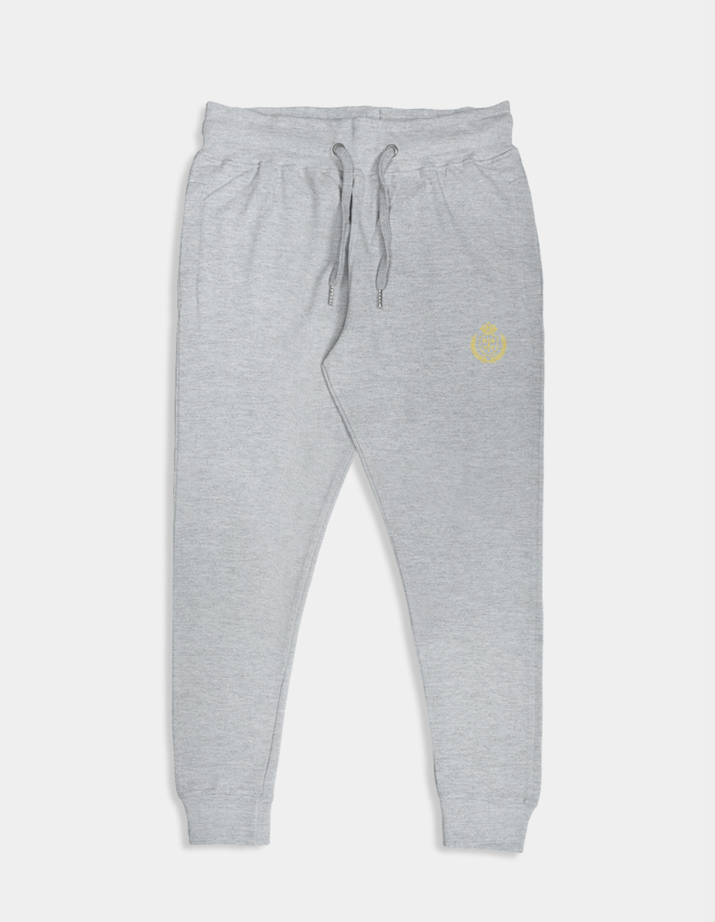 OFFHOUR Joggersin brushed cotton fleece – unisex comfort wear in premium minimalist style

Gray sweatpants with a small logo on a white background