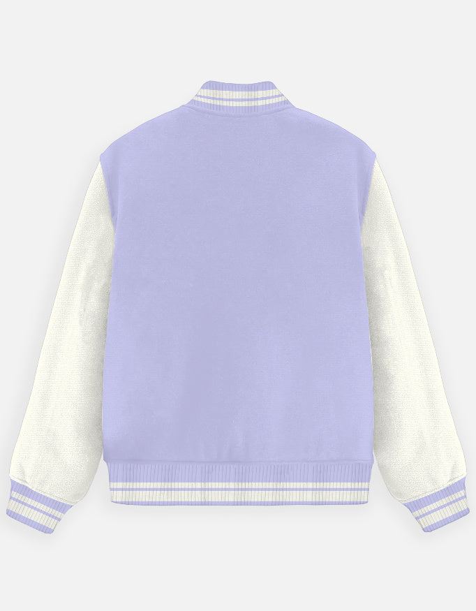 Vest with purple back and white sleeves on a light gray background