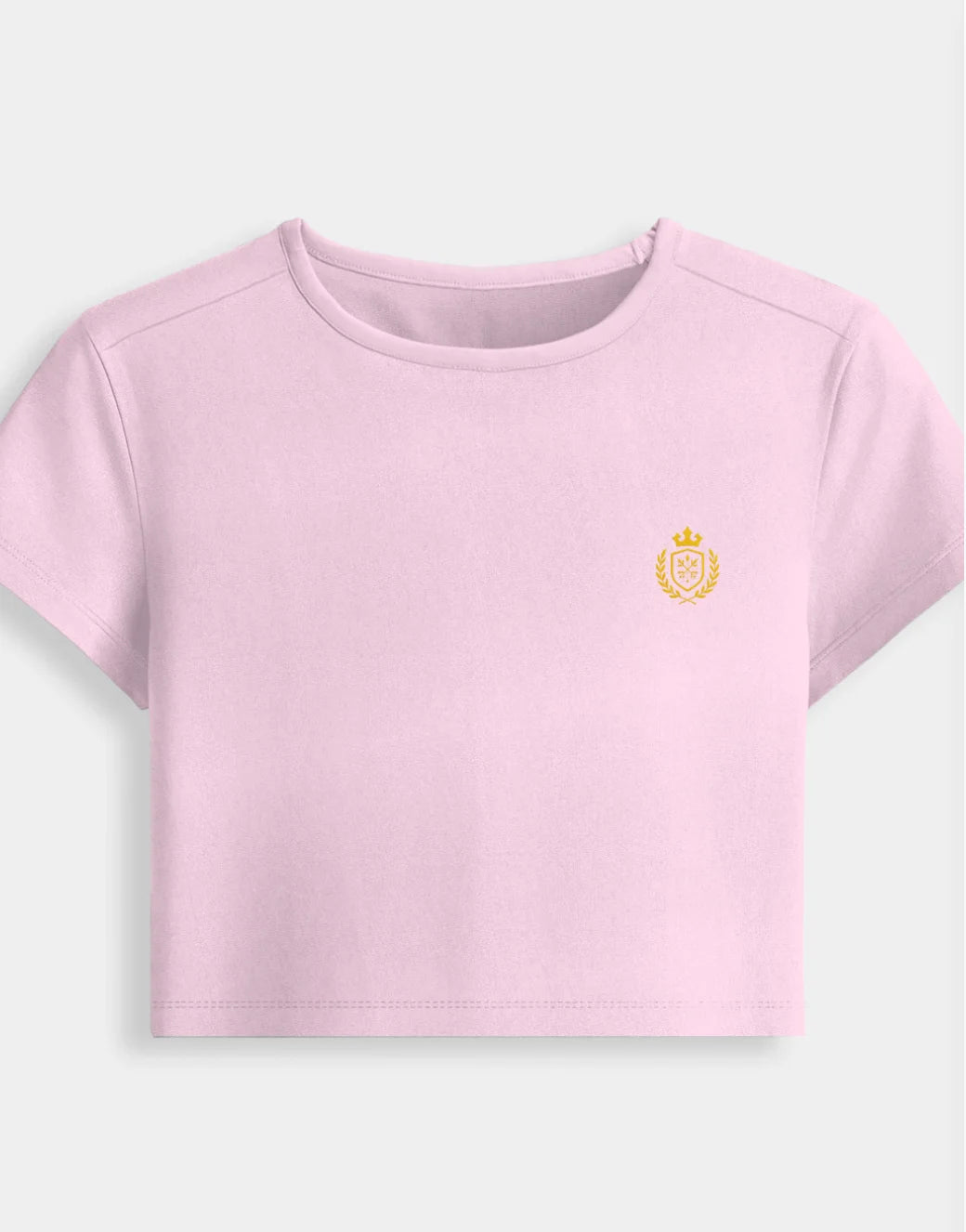 Pink crop top with a small logo on a white background
Premium stretch cotton fabric of CozyVora baby tee – soft-touch cropped t-shirt for women in neutral tones