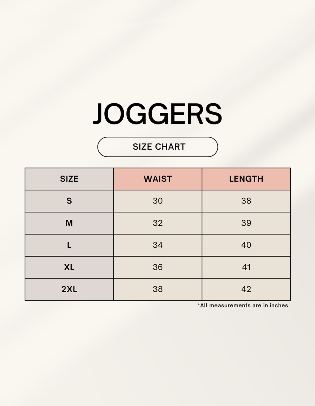 Size Chart
OFFHOUR Joggers 