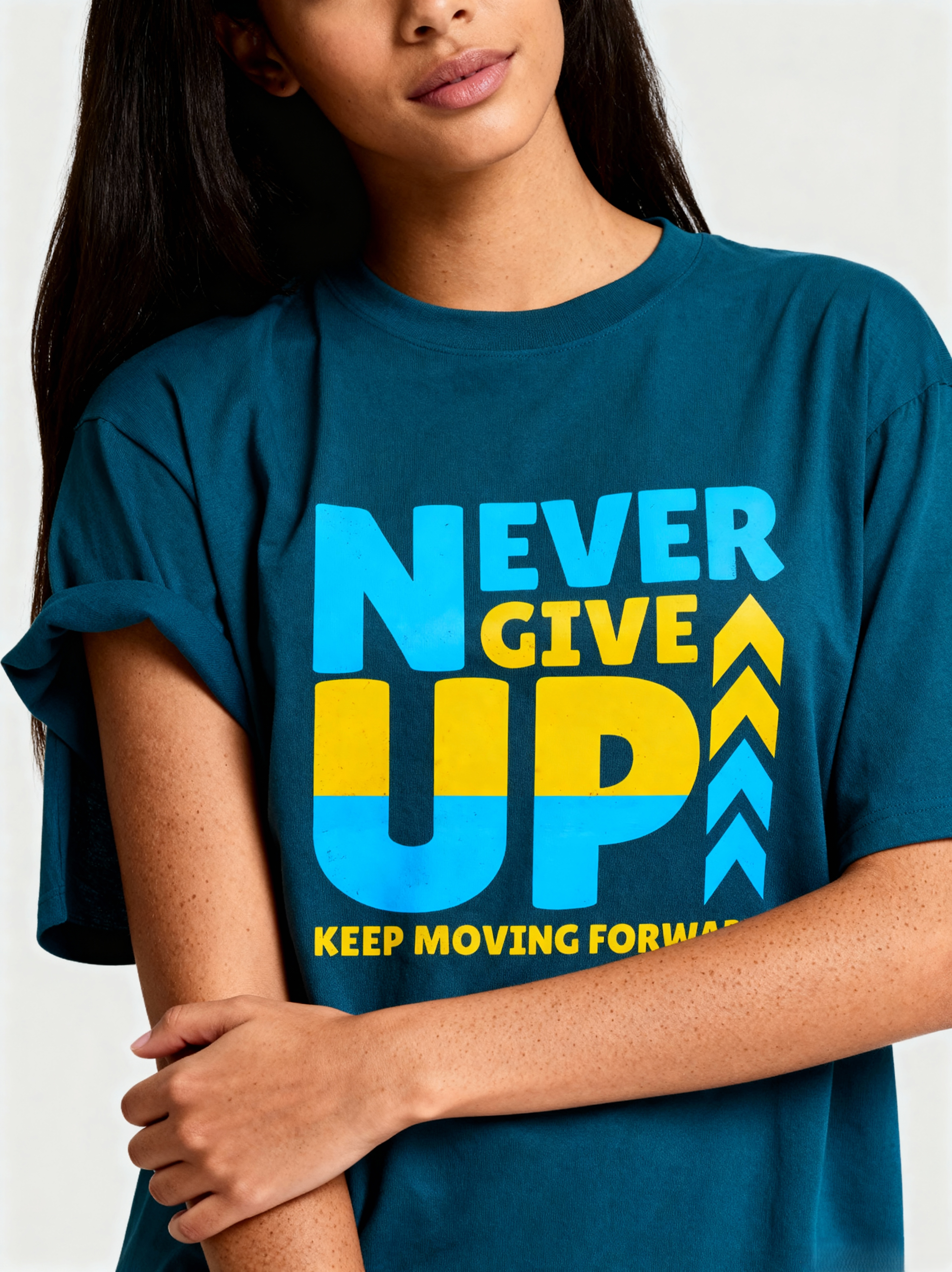 "Never Give Up" Oversized T-Shirt - CozyVora™