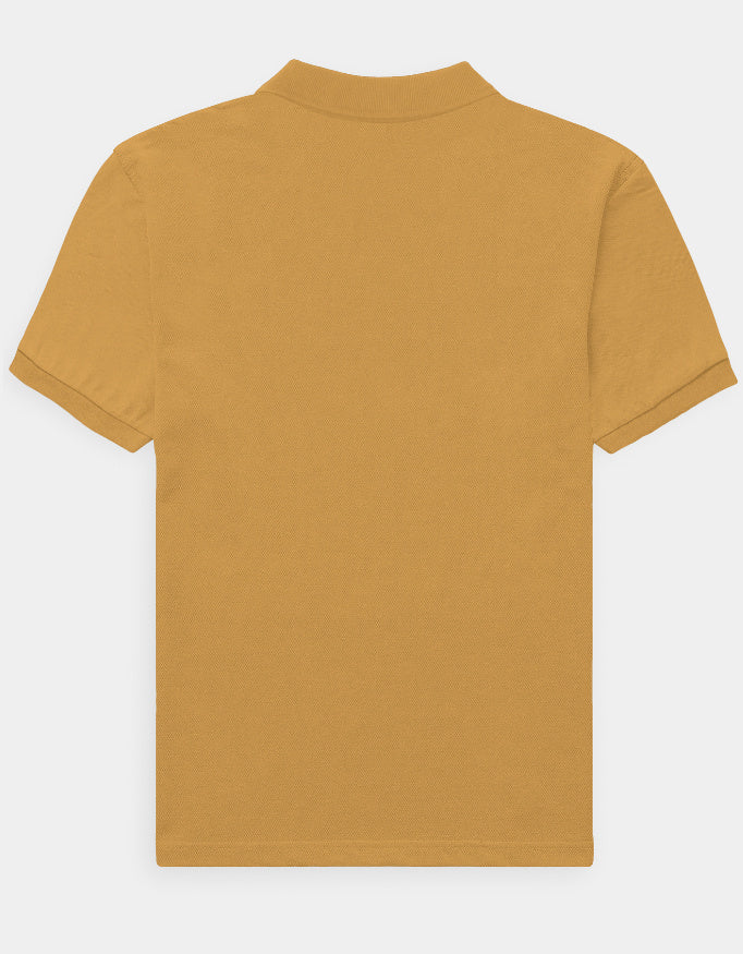 Back view of a mustard yellow polo shirt on a white background
Ravlen Polo