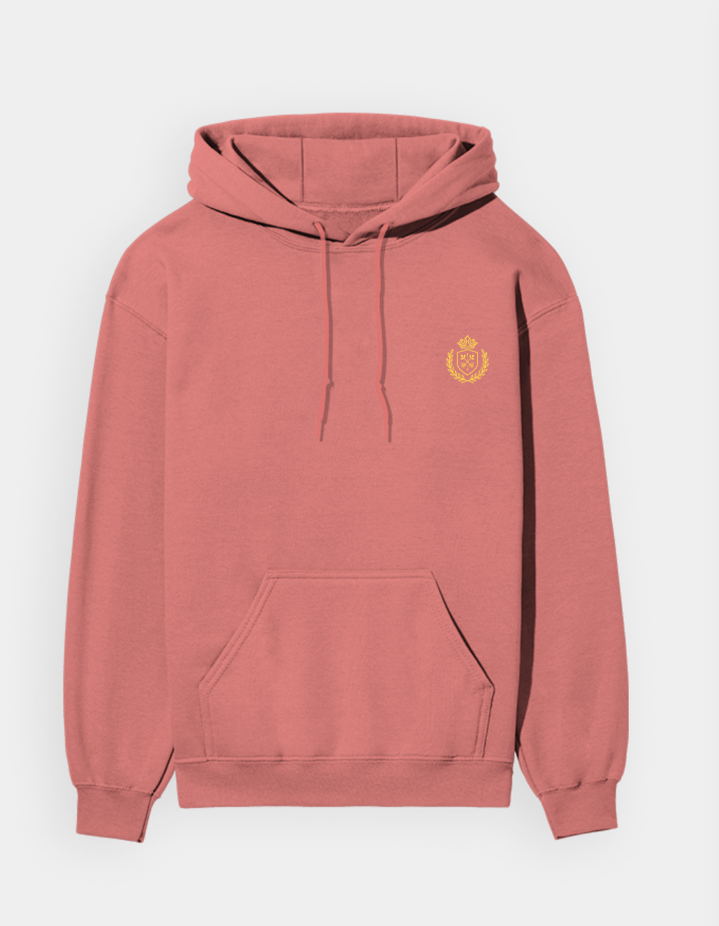 Pink hoodie with a logo on a white background
