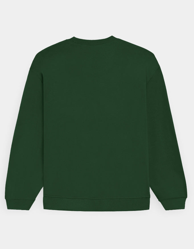 Back side of Bottle Green sweatshirt on a white background