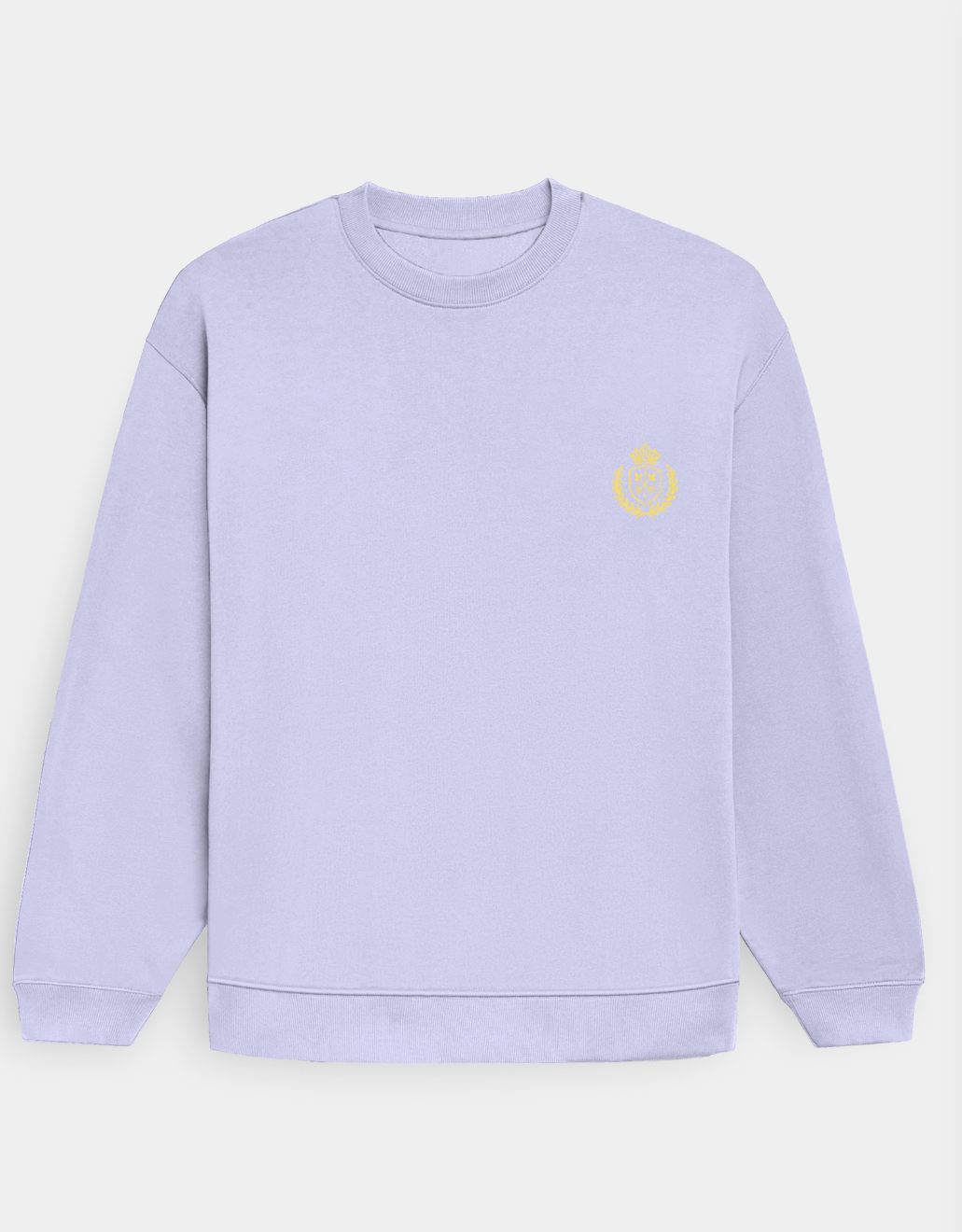 Light purple (Lavender)  sweatshirt with a small yellow logo on a white background