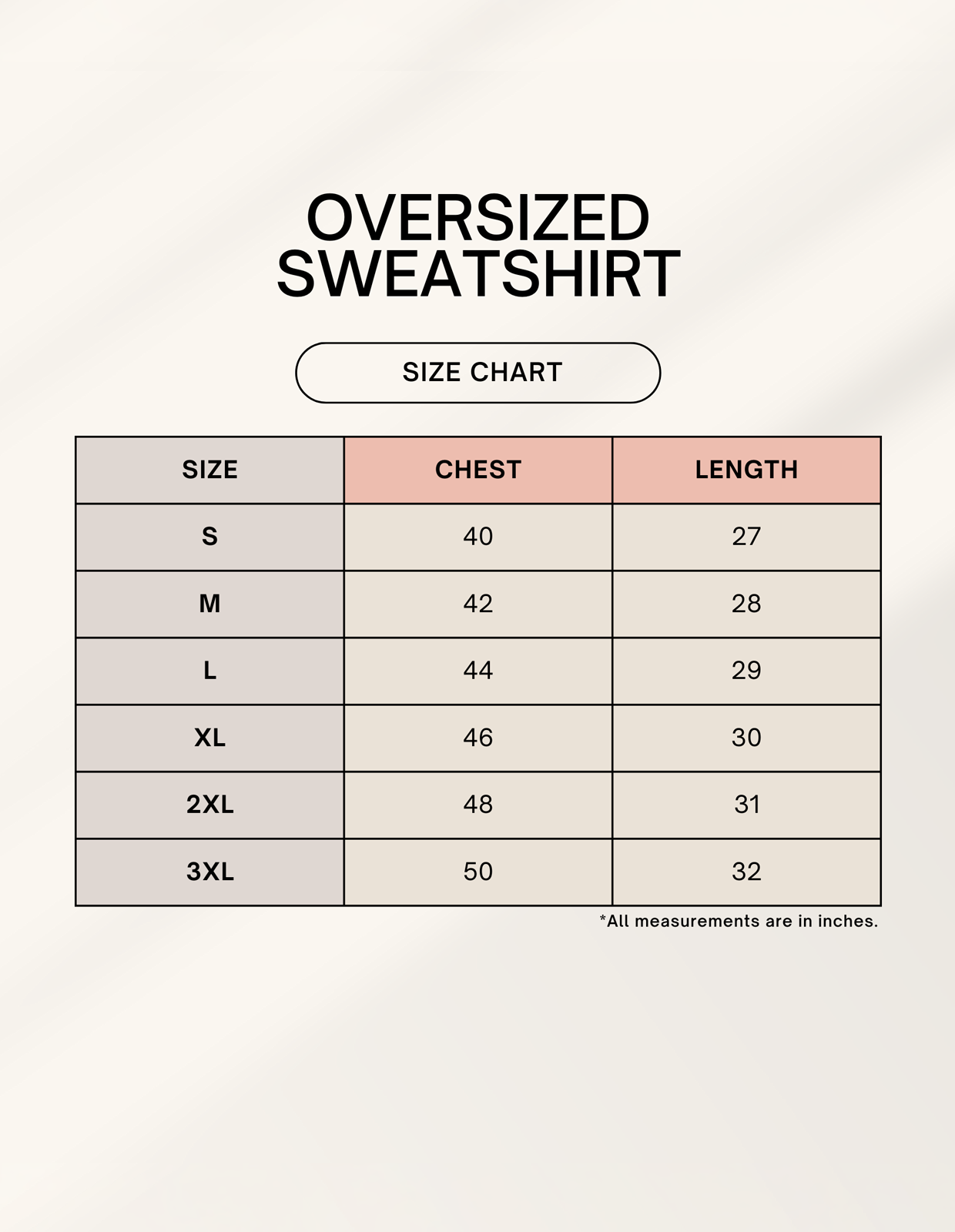 Size Chart of TITANFORM Oversized Sweatshirt CozyVora