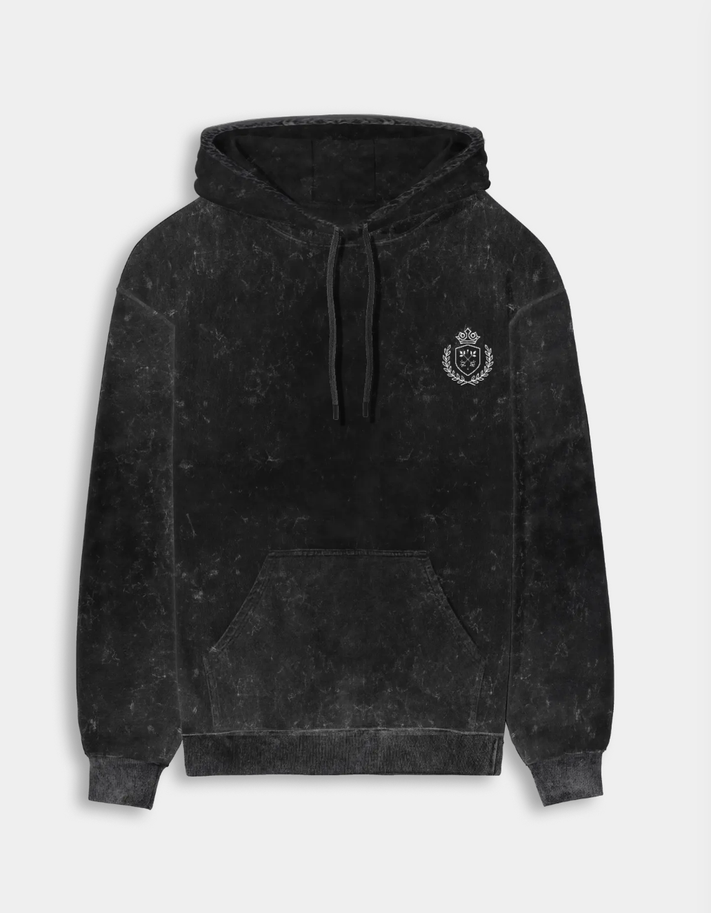 Black hoodie with a logo on a white background