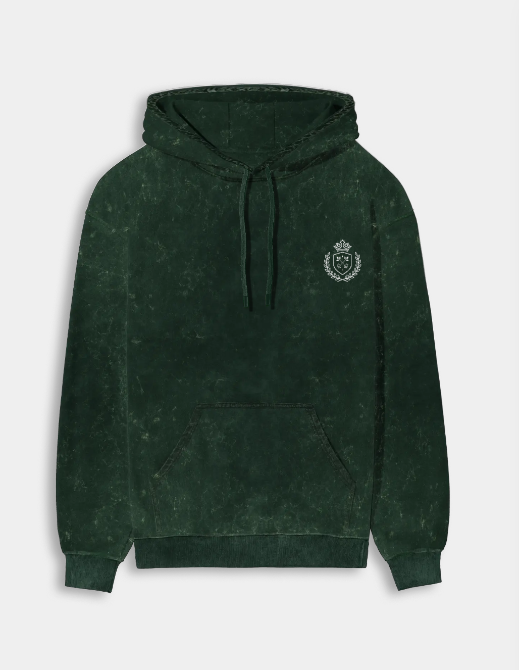 Green hoodie with a logo on a light gray background