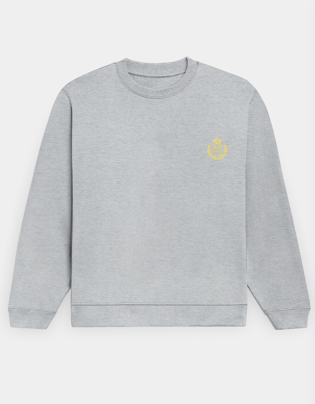 Gray sweatshirt with a yellow logo on a white background
The Crestweight Sweatshirt Grey Melange