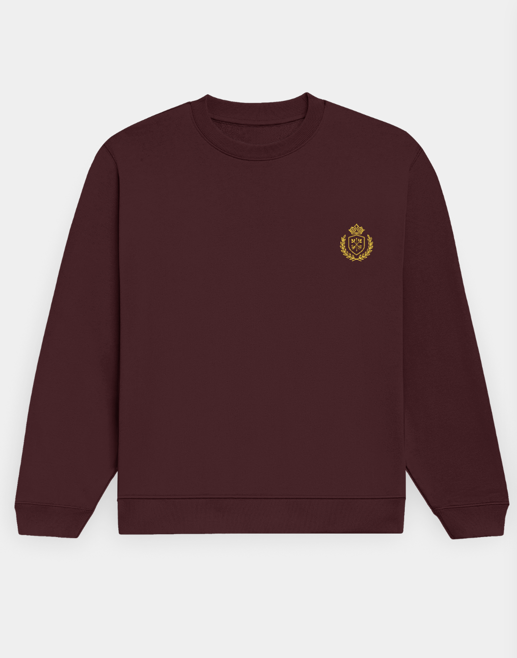 Maroon sweatshirt with a gold emblem on a white background
The Crestweight Sweatshirt Maroon