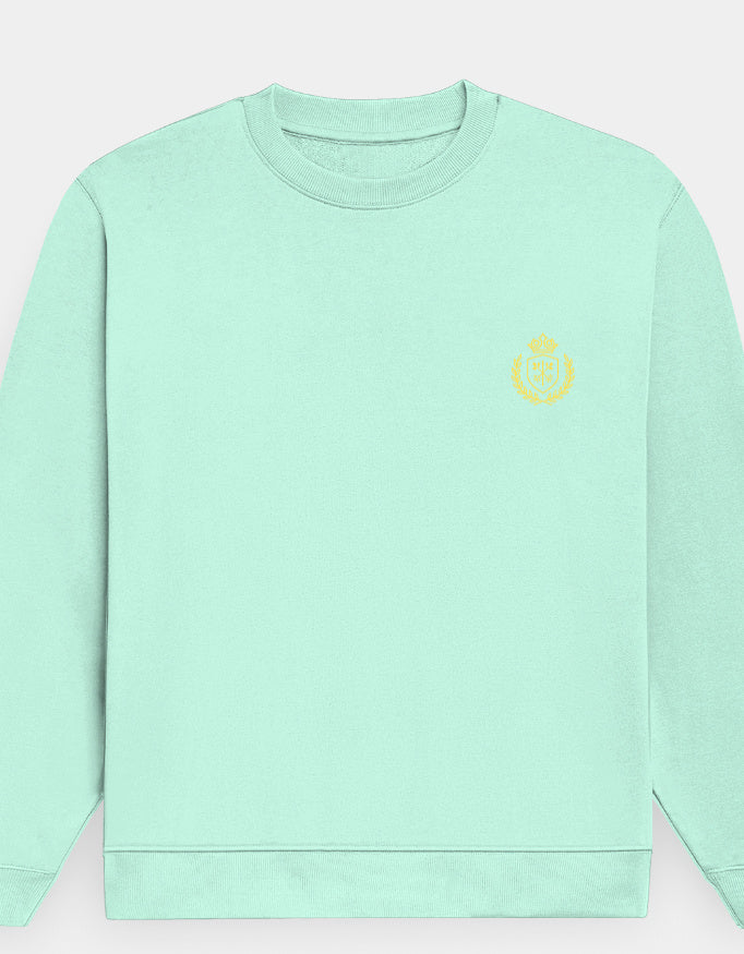 Mint green sweatshirt with a yellow logo on a light gray background
The Crestweight Sweatshirt Mint