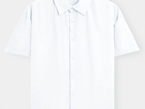 Plain white short-sleeve button-up shirt