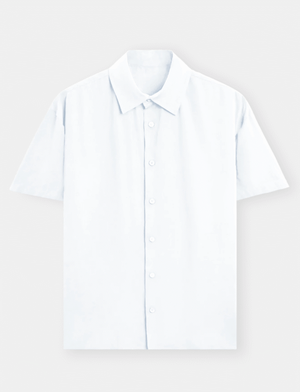 Plain white short-sleeve button-up shirt